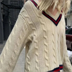 Brandy Melville NIKKI HEAVY WOOL STRIPE SWEATER - cream, red, navy